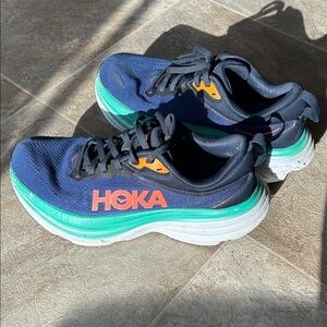 Hoka Navy and Teal Running Sneakers with Coral Logo
